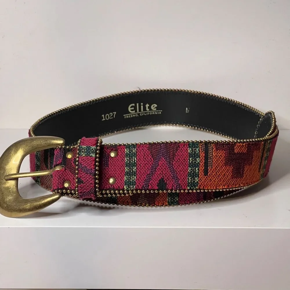 Elite Belt Womens Large Multi‎ Woven Gold Buckle Tribal Southwestern Cowgirl-M